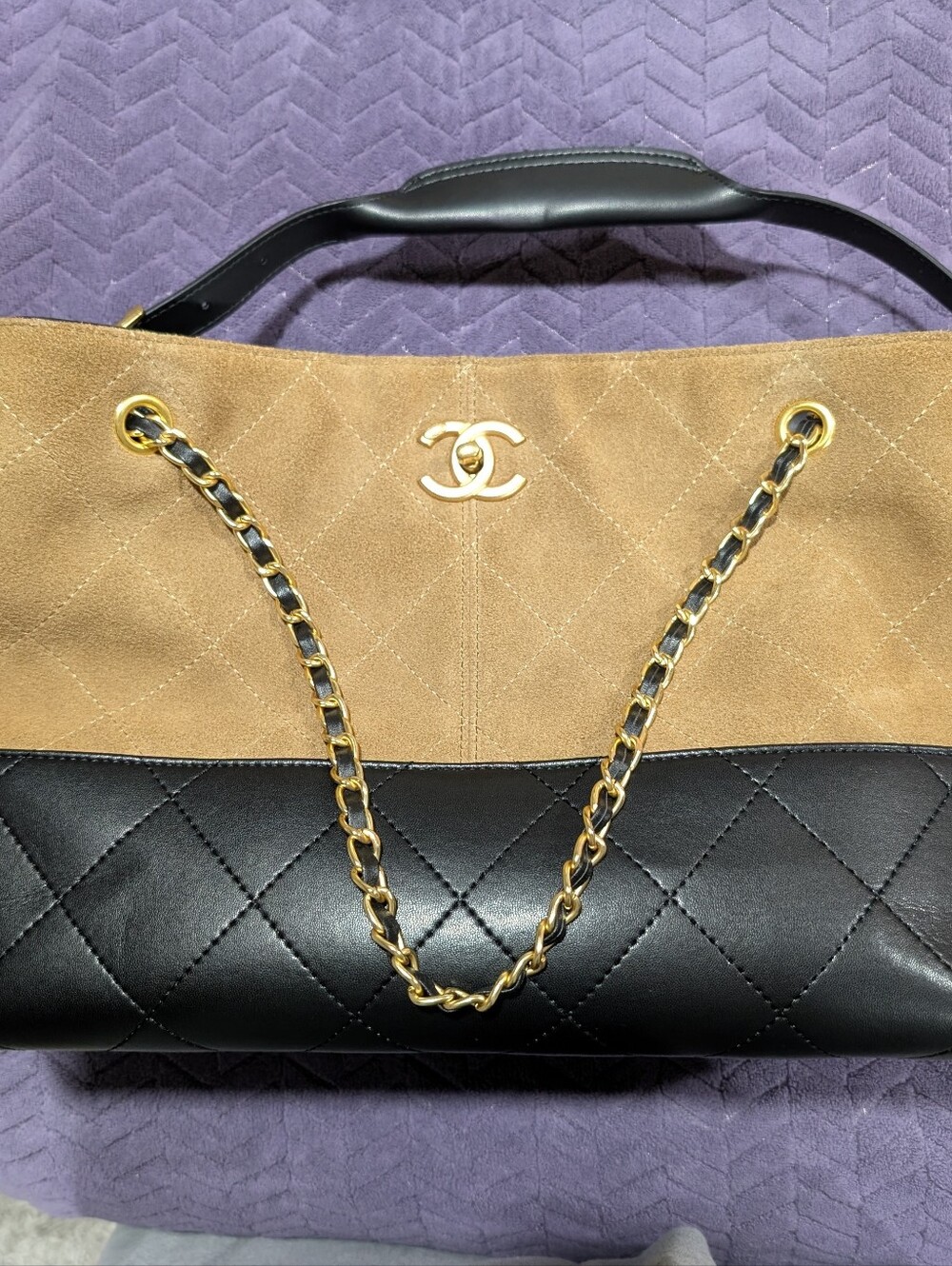CAMEL Two-Tone Suede and Quilted Leather Shoulder Bag - Yellow/Brown and Black